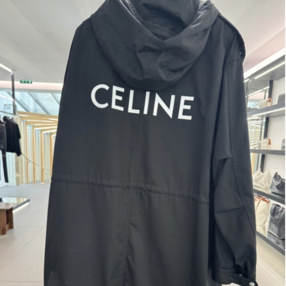 24SS CELINE Cotton Hoodie Long Parka Coat Size 48 2W20C004N.38NO Black mens